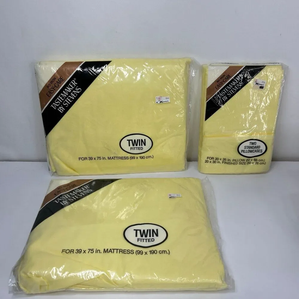 Tastemaker by Stevens Twin Fitted Sheet Pillowcase Set Yellow NOS